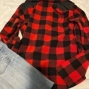 CHAPS Sport buffalo plaid full zip up fleece quilted large pockets jacket